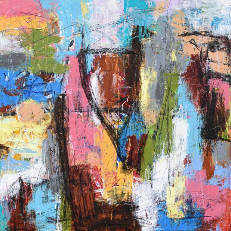 Originalt maleri med struktur og farvedybde til væggen i spisestuen